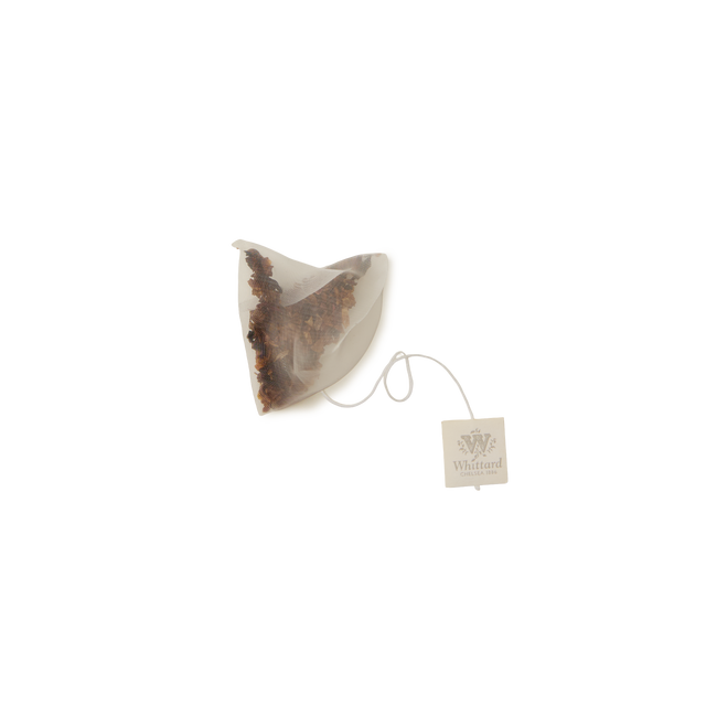 A single pyramid-shaped Cold Brew Watermelon, Strawberry and Lime Infusion teabag with a string and a square tag labeled Whittard, set against a white background.